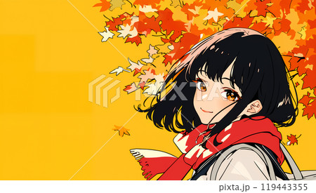 女子高生の横顔と秋の風景　AI生成画像 119443355
