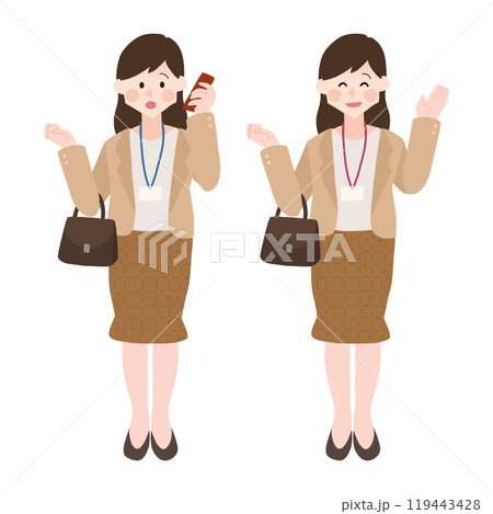 オフィスファッションの女性　女性会社員　手描きベクターイラスト 119443428