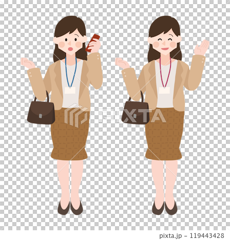 オフィスファッションの女性　女性会社員　手描きベクターイラスト 119443428