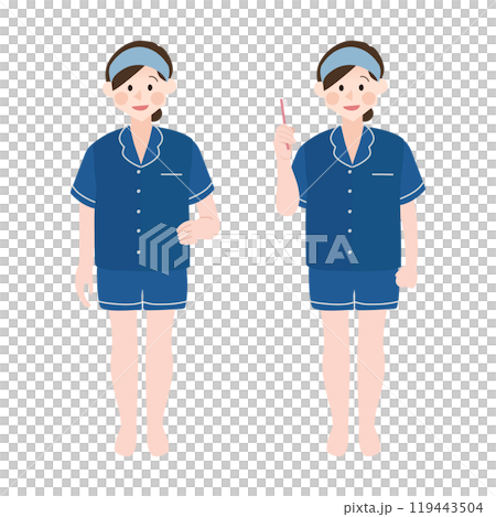 Girl in pajamas before going to bed Hand-drawn vector illustration 119443504