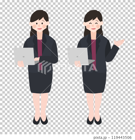 身穿西裝的銷售員女規劃師手繪向量圖 119443506