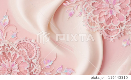 華やかなピンクの布地とレース模様 119443510