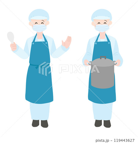 給食のおばさん　配膳係の手描きベクターイラスト 119443627