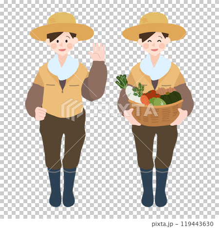 農民拿著大量蔬菜，手繪向量圖 119443630