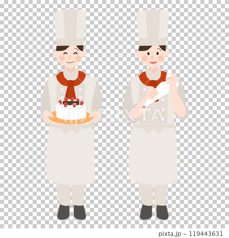 ケーキを作るバティシエさん手描きベクターイラスト 119443631