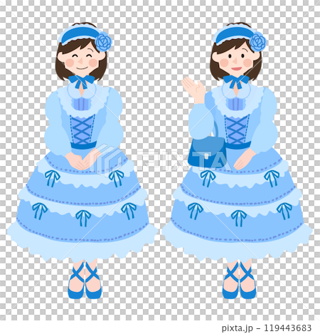 ロリータファッションの女性　コスプレ　手描きベクターイラスト 119443683