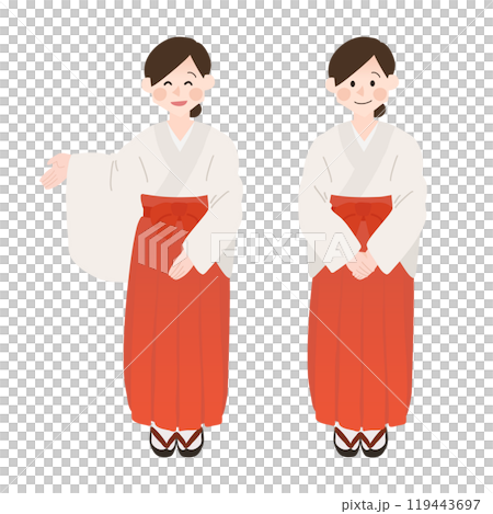 Hand-drawn vector illustration of a shrine maiden 119443697