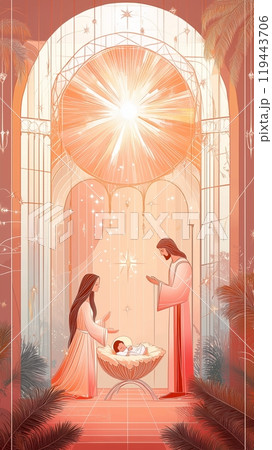 聖なる降誕シーン：マリア、ヨセフ、幼子イエス 119443706