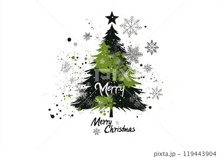 クリスマスツリーのシルエットとメリークリスマスのタイポグラフィ 119443904