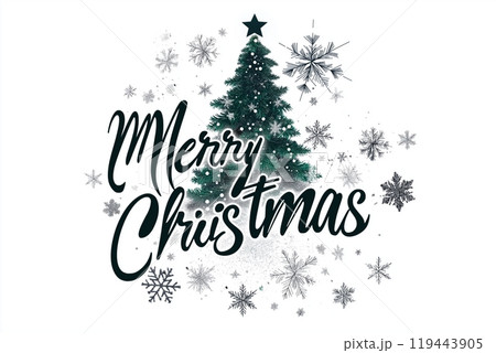 クリスマスツリーのシルエットとメリークリスマスのタイポグラフィ 119443905