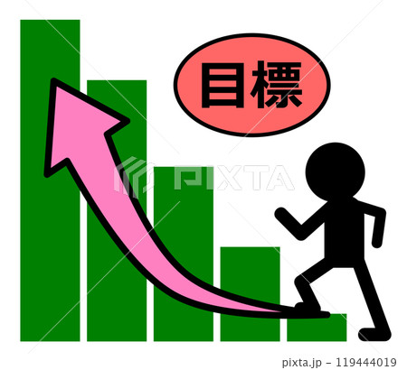 努力して目標を達成する人物と増加するグラフのイラスト 努力して目標を達成する人物と増加するグラフのイラスト 119444019