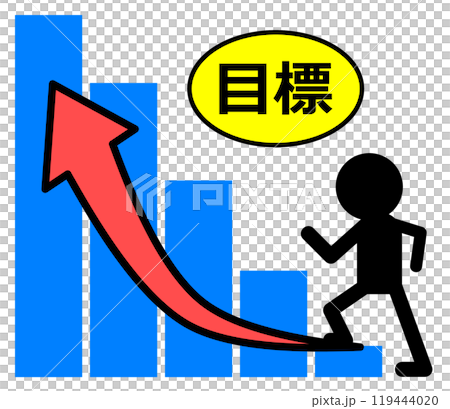 努力して目標を達成する人物と増加するグラフのイラスト 119444020