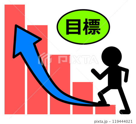 努力して目標を達成する人物と増加するグラフのイラスト 119444021