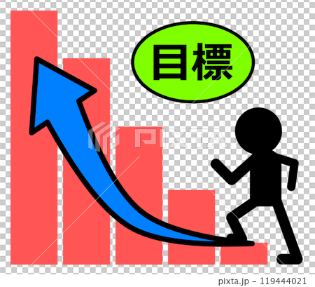 努力して目標を達成する人物と増加するグラフのイラスト 119444021