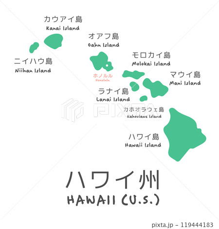 シンプルなアメリカのハワイ州の地図　イラスト 119444183