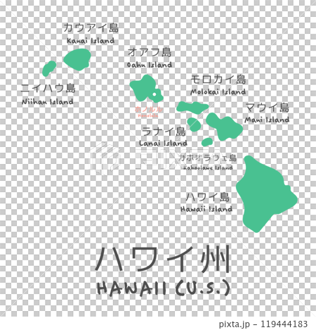 シンプルなアメリカのハワイ州の地図　イラスト 119444183