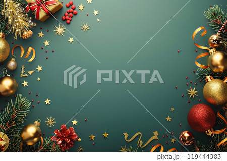 Christmas greeting card with bright winter holiday composition and New Year background 119444383