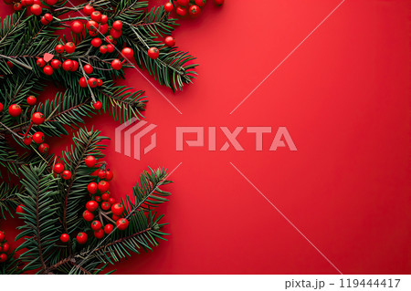 Christmas greeting card with bright winter holiday composition and New Year background 119444417