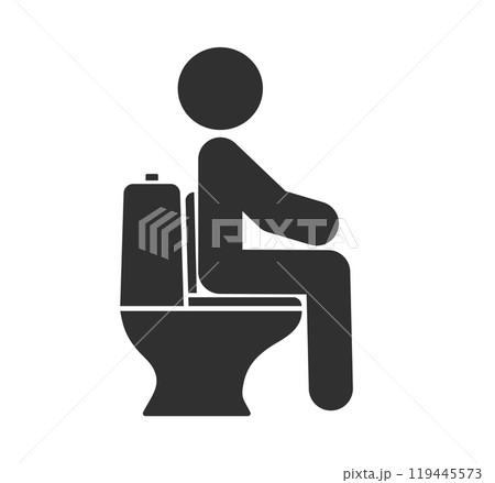 People sitting on toilet icon symbol. Man and WC closet logo sign. How sitting on toilet. Vector illustration image. Isolated on white background. People sitting on toilet icon symbol. Man and WC closet logo sign. How sitting on toilet. Vector illustration image. Isolated on white background. 119445573