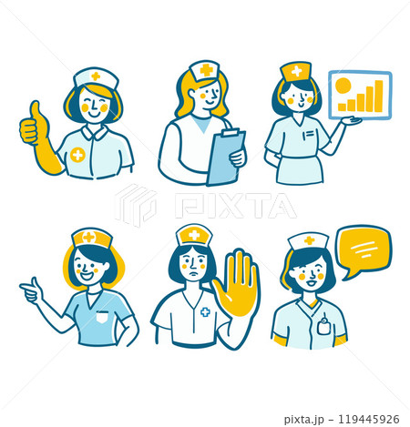 a set of doctors or nurses expression or gestures 119445926