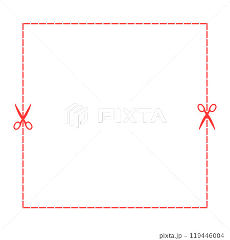 点線に沿ってハサミで紙を切るイメージ。キリトリ線。（赤色） 119446004