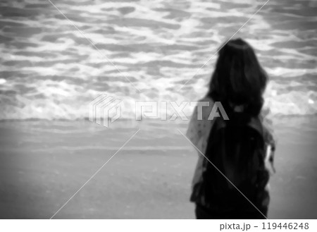 海を見つめる女性（ぼけ＋四隅アンダー加工） 119446248