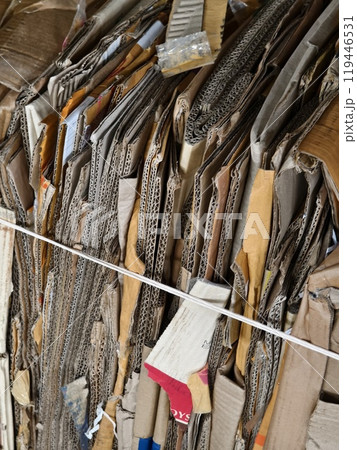 A large pile of cardboard in a big landfill 119446531