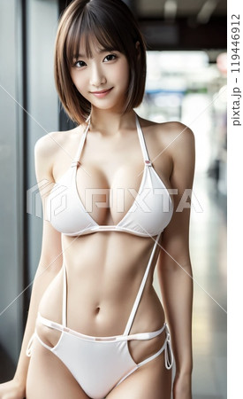 ビキニ姿のグラマーな女性（海辺のリゾートで） 119446912