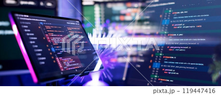 Running Computer data programming. Coding script text on screen. 119447416