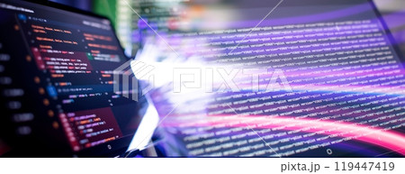 Technology background. Computer script. Programming code abstract screen of software developer. Technology background. Computer script. Programming code abstract screen of software developer. 119447419