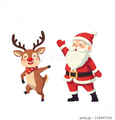 クリスマスの笑顔：サンタとトナカイの楽しいひととき 119447542