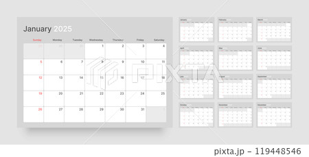Monthly calendar for 2025 year. Starts on Sunday. 119448546