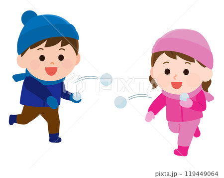 雪合戦をする男の子と女の子　イラスト 119449064