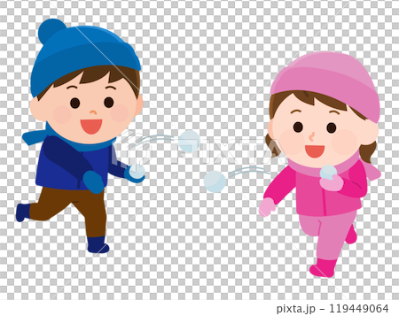 雪合戦をする男の子と女の子　イラスト 119449064