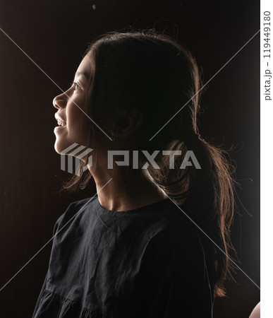 A lovely portrait of a young woman in soft lighting, highlighting her elegance and charm 119449180