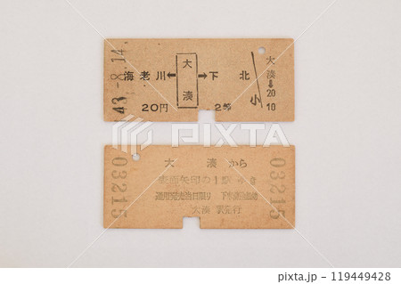 昭和の国鉄切符 硬券 昭和43年大湊駅発行乗車券 切符資料裏表 昭和の国鉄切符 硬券 昭和43年大湊駅発行乗車券 切符資料裏表 119449428