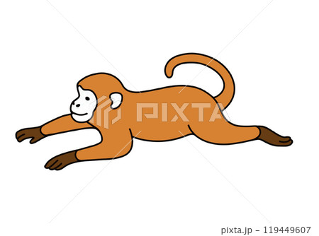 うつ伏せに寝そべっている猿の赤ちゃんのイラスト　白背景の切り抜き 119449607