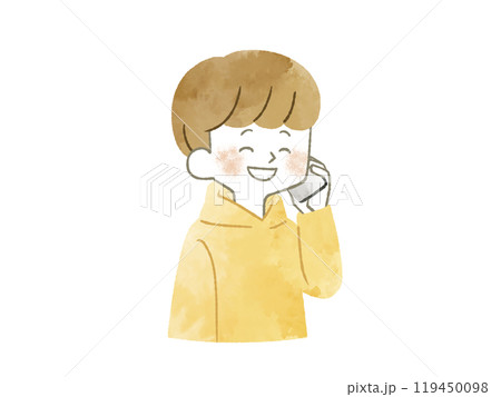 スマホで電話をしている男性-水彩 119450098