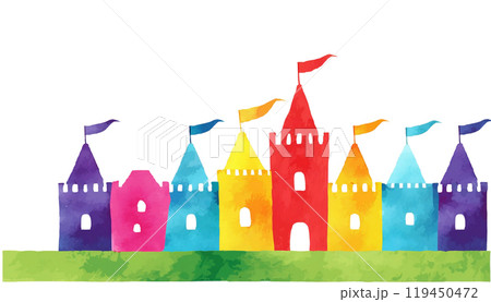 メルヘンな城のカラフルなシルエットのイラスト 白背景の切り抜き メルヘンな城のカラフルなシルエットのイラスト 白背景の切り抜き 119450472