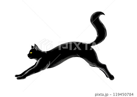 黒猫のシルエットのイラスト　白背景の切り抜き 119450784