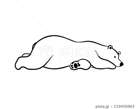 だらしないポーズで寝転ぶ白熊の手描きイラスト 白背景の切り抜き だらしないポーズで寝転ぶ白熊の手描きイラスト 白背景の切り抜き 119450903