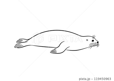 だらしないポーズで寝転ぶアザラシの手描きイラスト 白背景の切り抜き だらしないポーズで寝転ぶアザラシの手描きイラスト 白背景の切り抜き 119450963