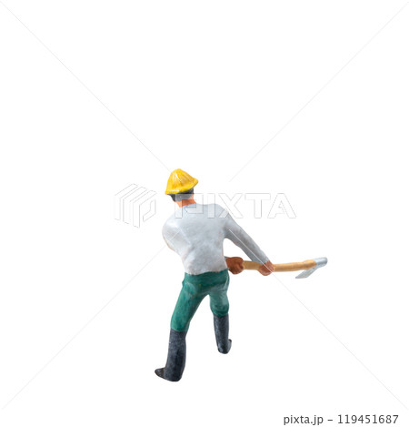 Miniature construction worker  isolate on white background with clipping path 119451687