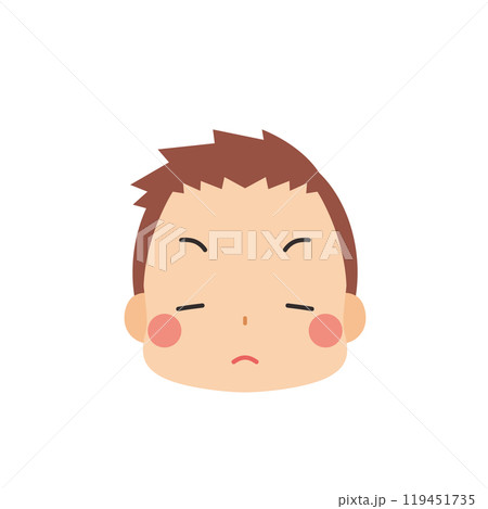 無表情の可愛い小さな男の子の絵文字イラスト　アイコン　顔　表情　白背景　ベクター 119451735