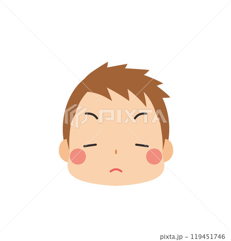 無表情の可愛い小さな男の子の絵文字イラスト　アイコン　顔　表情　白背景　ベクター 119451746