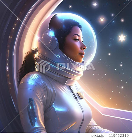 宇宙船から星を見つめる女性パイロットのイラスト素材 [119452319] - PIXTA