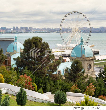 Baku Eye Ferris Wheel Towering Over Sabail Park Beside the Caspian Sea in Baku, Azerbaijan Baku Eye Ferris Wheel Towering Over Sabail Park Beside the Caspian Sea in Baku, Azerbaijan 119453239