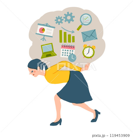 たくさんの仕事を抱える女性のイラスト 119453909