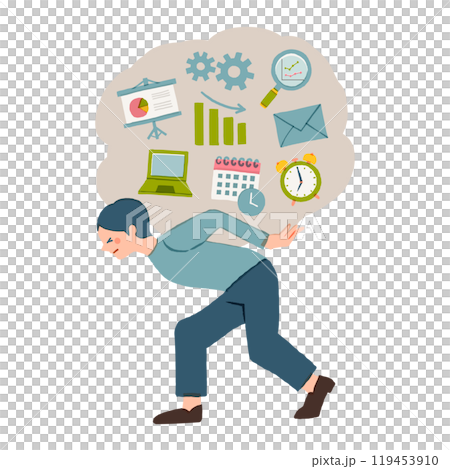 たくさんの仕事を抱える男性のイラスト 119453910