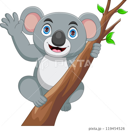 cute koala on the tree and waving cute koala on the tree and waving 119454526